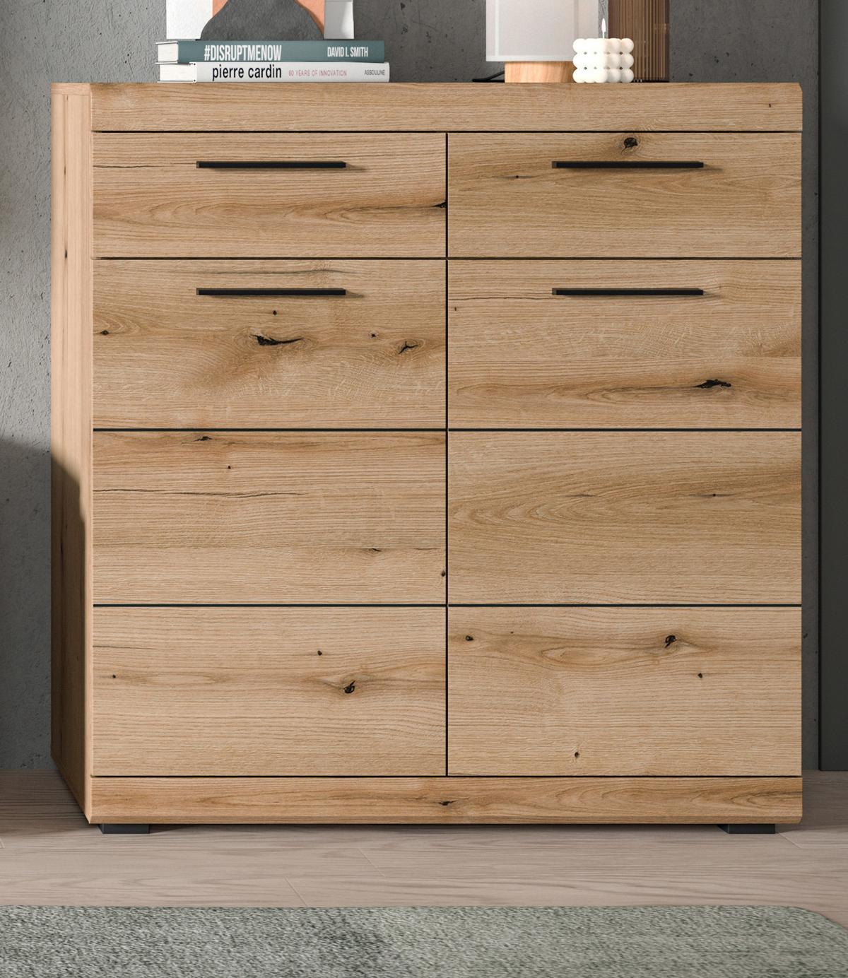 SCHUHSCHRANK Evoke Eiche 90 cm, Kommode mit viel Stauraum - Eichefarben/Schwarz, Holzwerkstoff/Kunststoff (90/96/37cm) - Inn.Furn