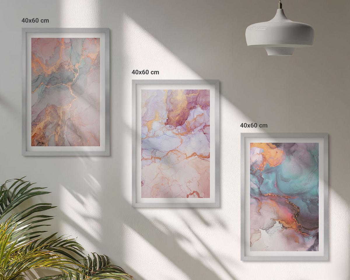 BILDER SET 3er Set - 40x60 cm Silberner Rahmen - Abstrakte Pastellmuster - Silberfarben, Kunststoff (40/60cm) - TULUP