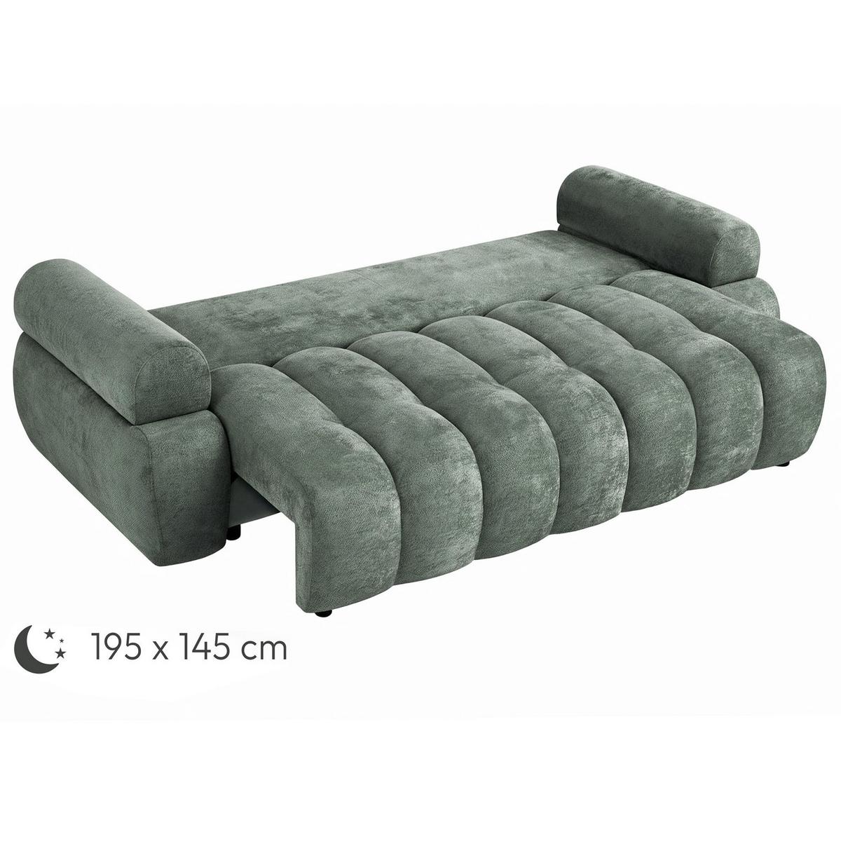 SCHLAFSOFA Mavi 3-Sitzer mit Schlaffunktion, Bettsofa Schlafcouch 195x145 cm, Grün - Grün, Textil (255/100/110cm) - Beautysofa