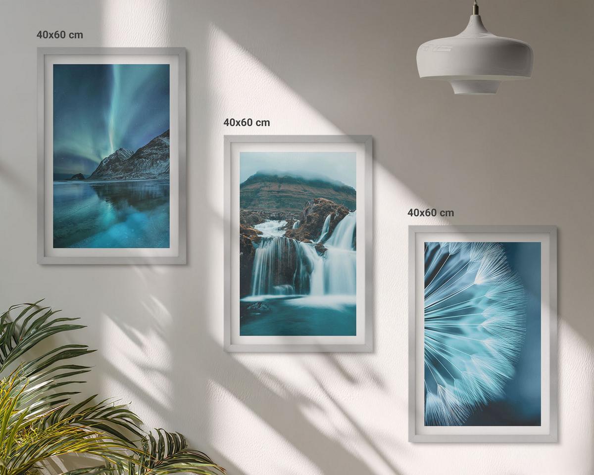 BILDER SET 3er Set - 40x60 cm Silberner Rahmen - Winterlandschaften mit Wasserfällen - Silberfarben, Kunststoff (40/60cm) - TULUP
