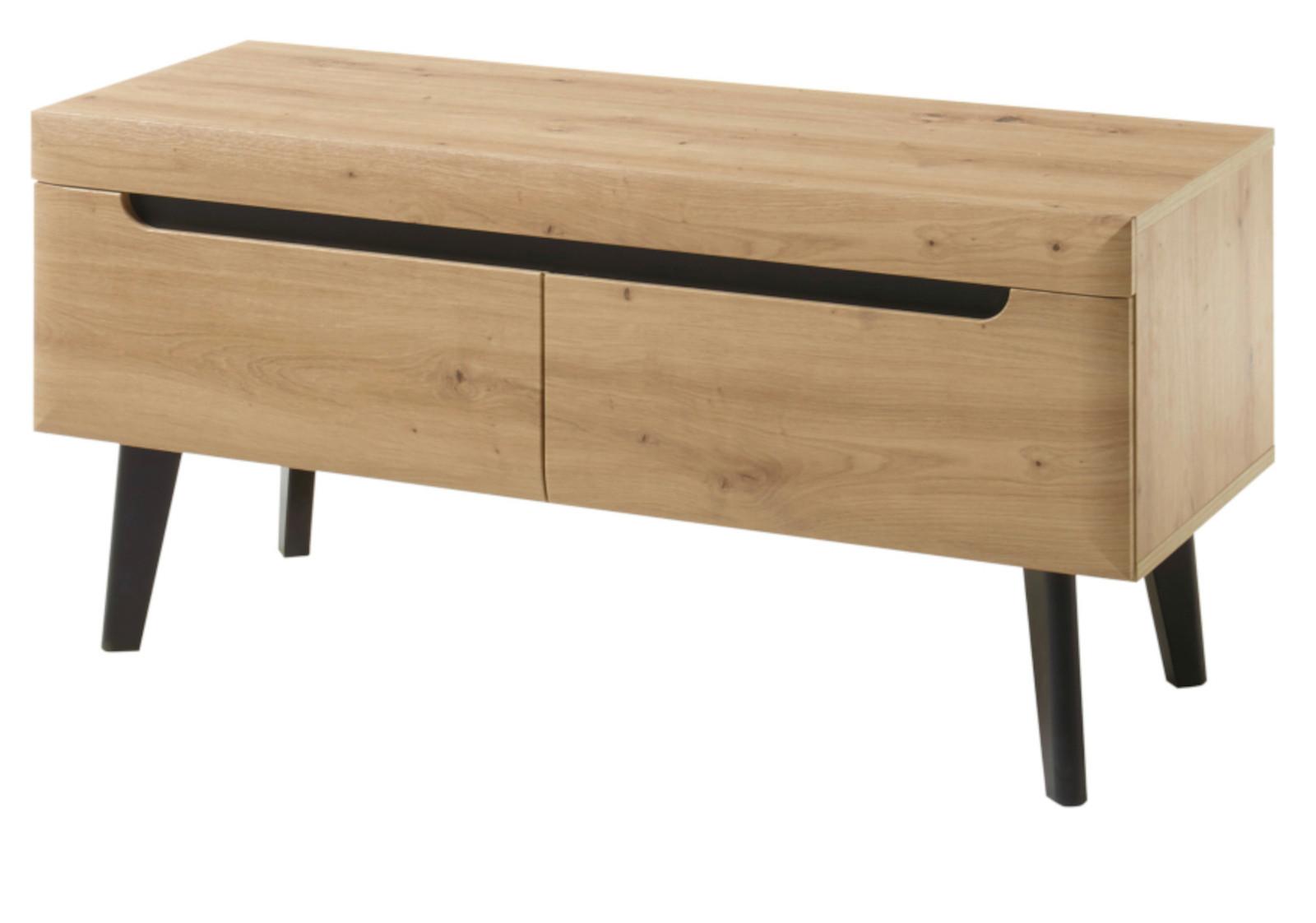 TV-LOWBOARD Eiche Artisan und schwarz 107 x 50 cm, TV Unterschrank mit Vollauszug - Eichefarben/Schwarz, Holzwerkstoff/Metall (107/50/40cm) - Furn.Design