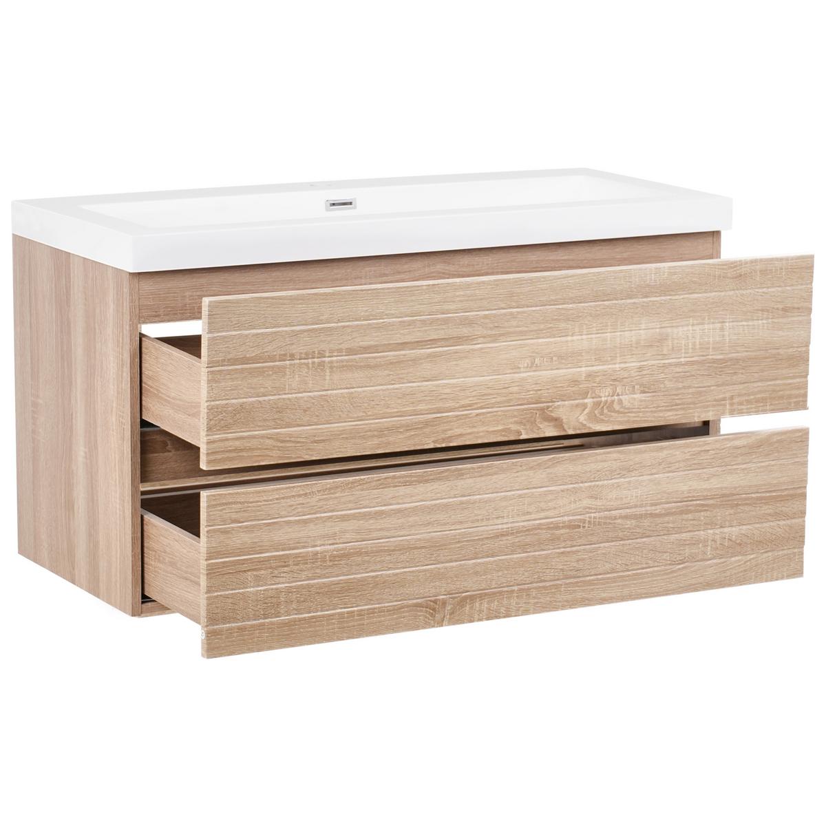 WASCHBECKENUNTERSCHRANK wandmontiertk mit Waschbecken Hellbraun Urucu - Hellbraun, Holzwerkstoff (100/55/46cm) - Beliani