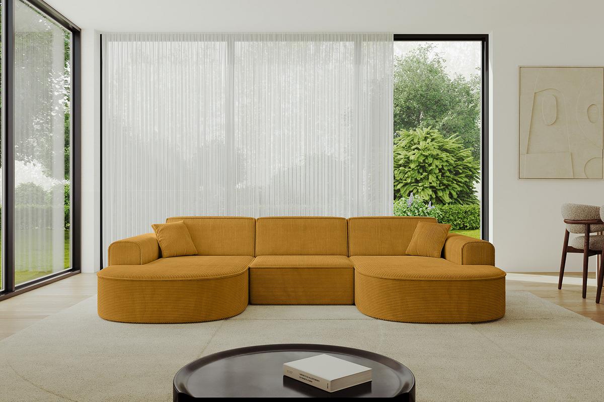 WOHNLANDSCHAFT MARI-U1 - 303x171x79 cm Senfgelb Cord - Gelb/Schwarz, Holzwerkstoff/Kunststoff (303/79/171cm) - ALTDECOR