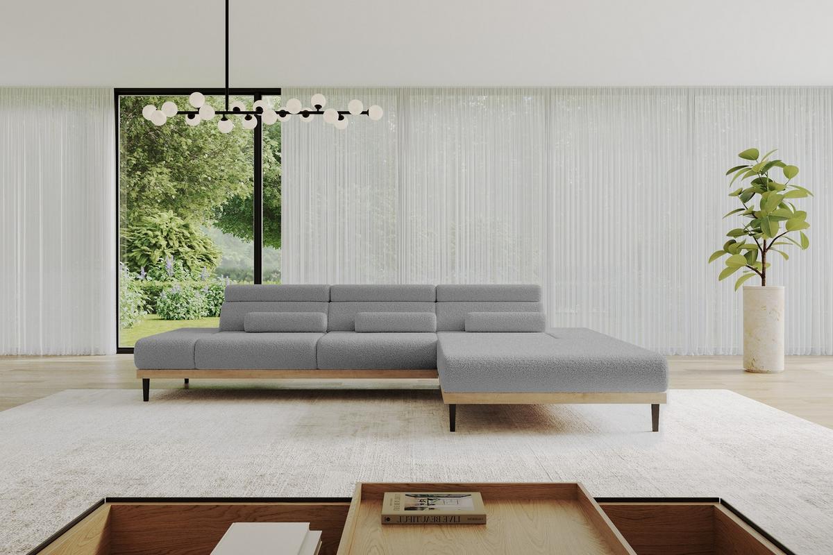 ELEKTRISCHES ECKSOFA Rechts MONA 316x205x85 Hellgrau Bouclé - Blaugrau/Hellgrau, Holzwerkstoff/Textil (316/205cm) - ALTDECOR