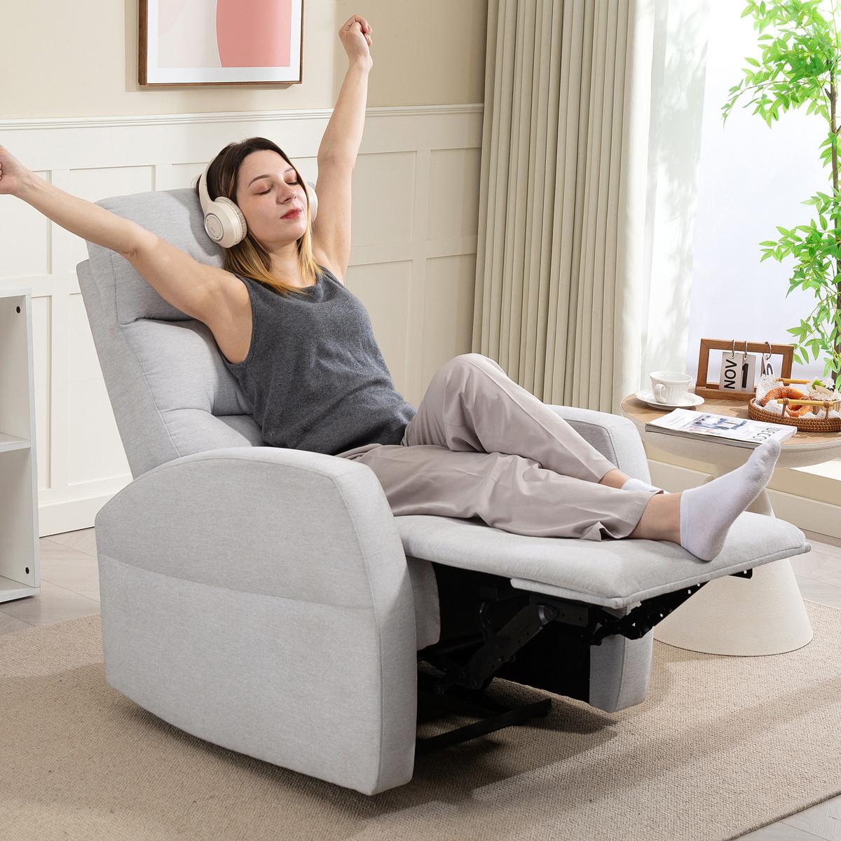 RELAXSESSEL, Fernsehsessel mit Liegefunktion, Gepolstert TV-Sessel mit Fußteil - Hellgrau, Kunststoff (76/103/93cm) - HOMCOM