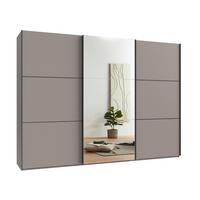SCHWEBETÜRENSCHRANK 3-türig B300/H216/T65 cm in Sandgrau, eine Spiegeltür, Kleiderschrank inkl. Vollausstattung / 22020 - Sandfarben/Rot, Holzwerkstoff/Metall (300/216/65cm) - luma-home