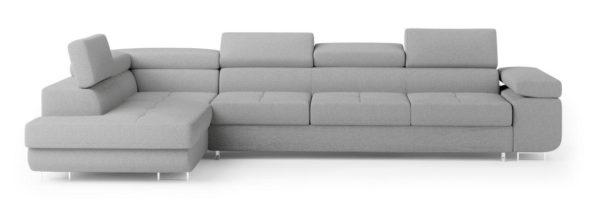 ECKSOFA VICENTE Hellgrau Boucle-Stoff mit Schlaffunktion - Hellgrau, Holz (346/202cm) - MASSENO