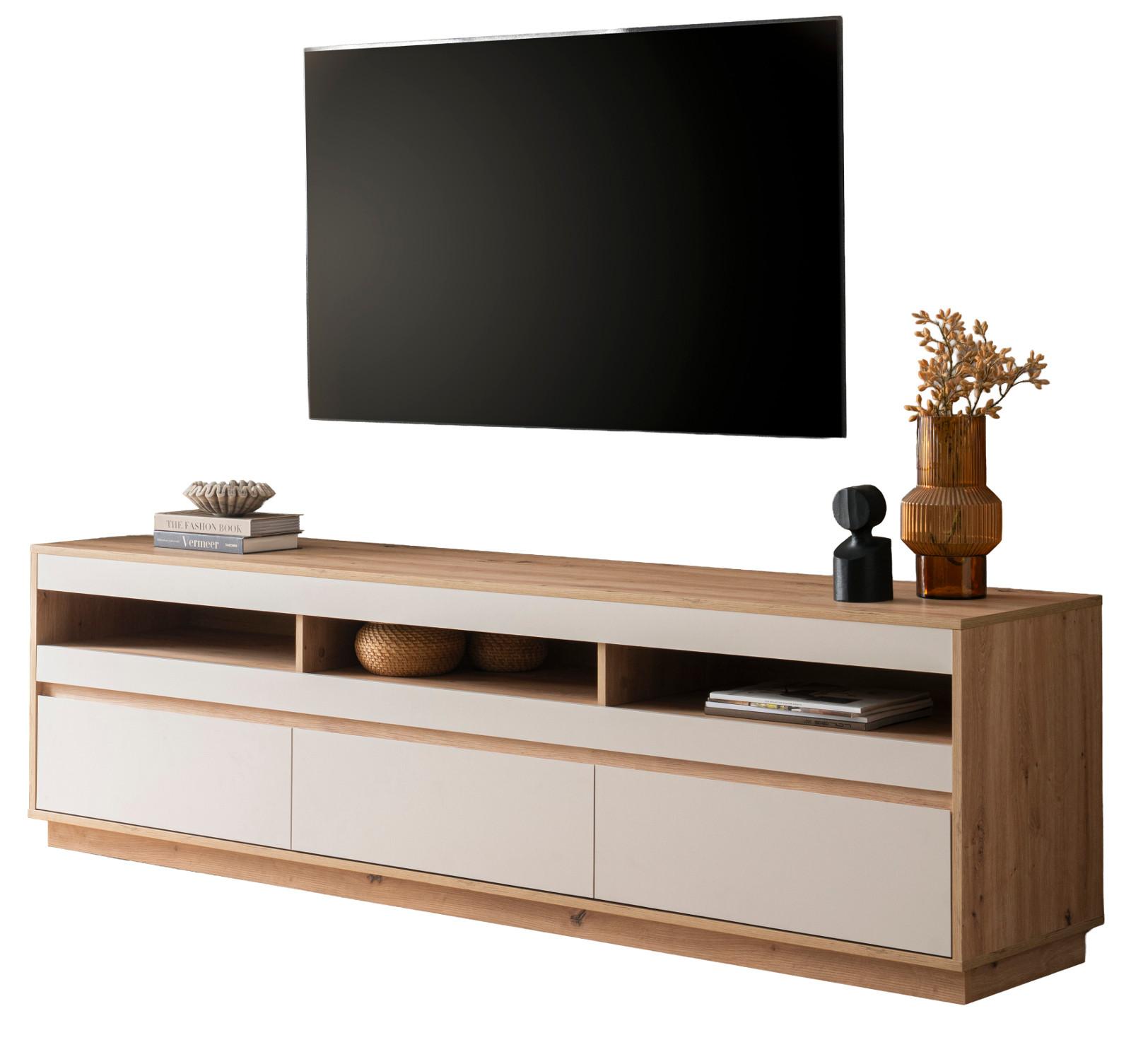 TV-LOWBOARD Kaschmir Sand und Eiche Artisan 202 cm, TV Unterschrank mit Schubkästen - Kaschmir/Eiche Artisan, Holzwerkstoff/Metall (202/60/45cm) - Furn.Design