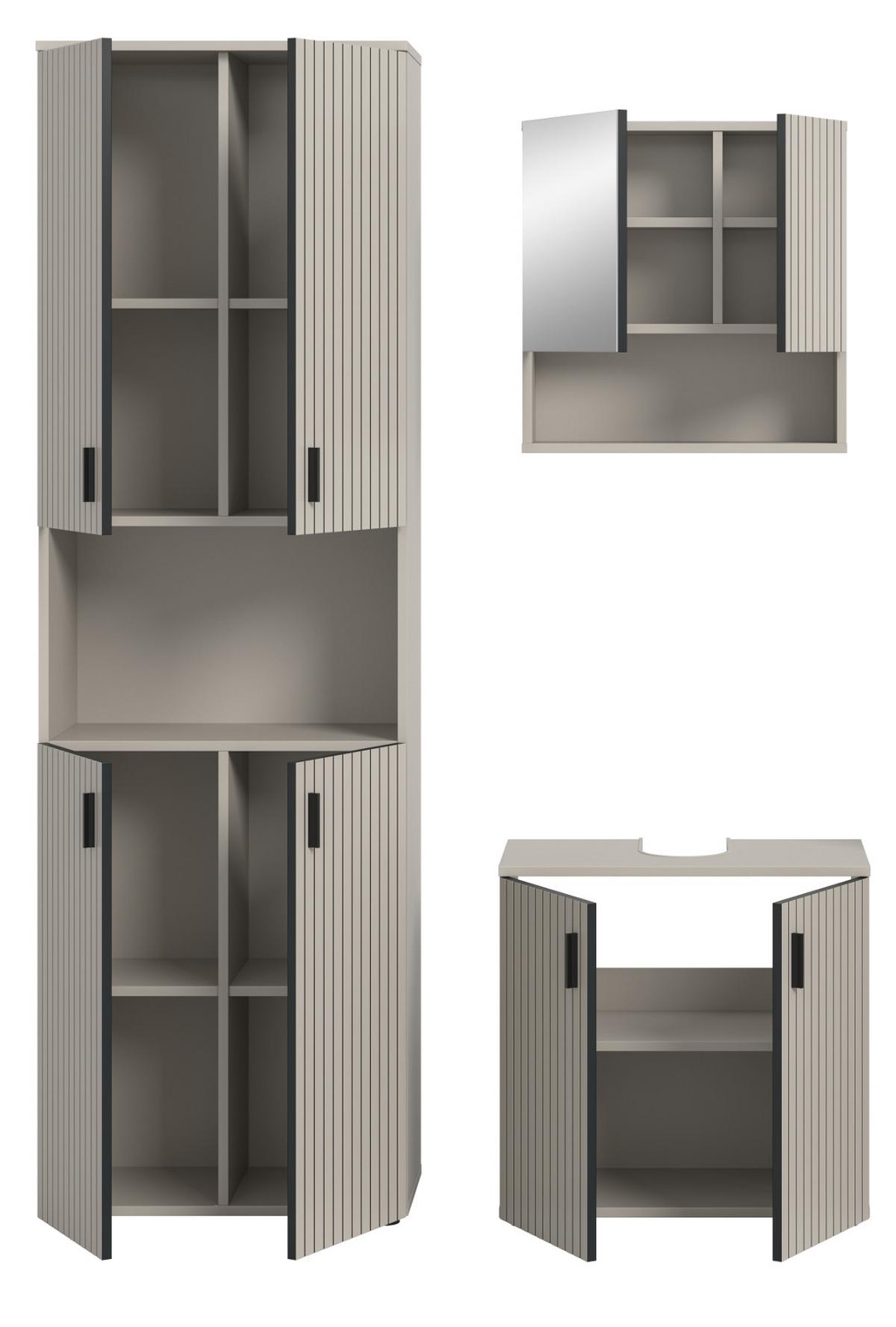BADMÖBEL-SET Kaschmir 3-teilig 135 cm, Badkombination in modernem Design - Kaschmir/Schwarz, Glas/Holzwerkstoff (135/192/30cm) - Inn.Furn