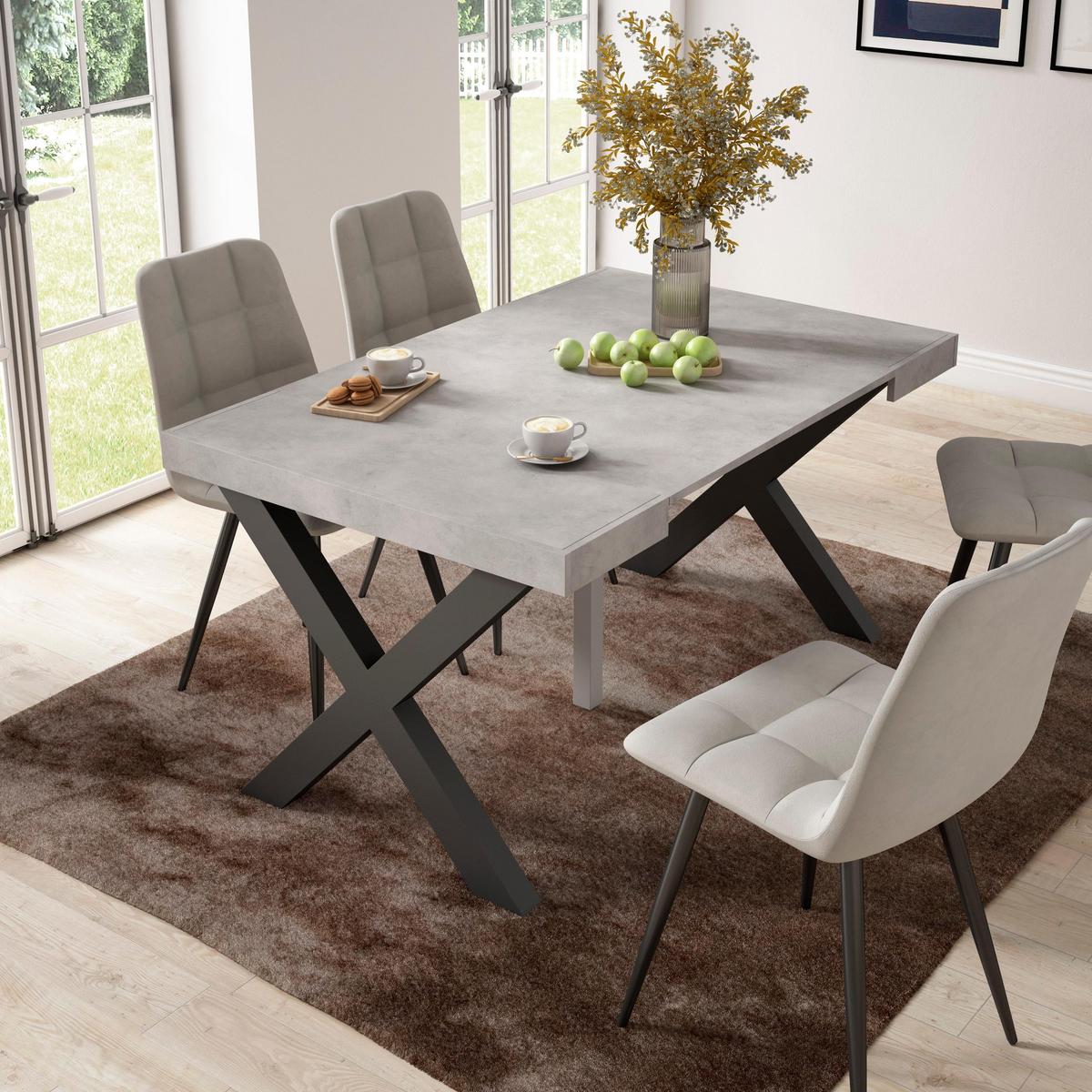 KONSOLENTISCH ausziehbar 58 bis 140cm, für 6 Gäste, zementgrau, 90/58/73cm - Grau, Holzwerkstoff (90/140/73cm) - Skraut Home