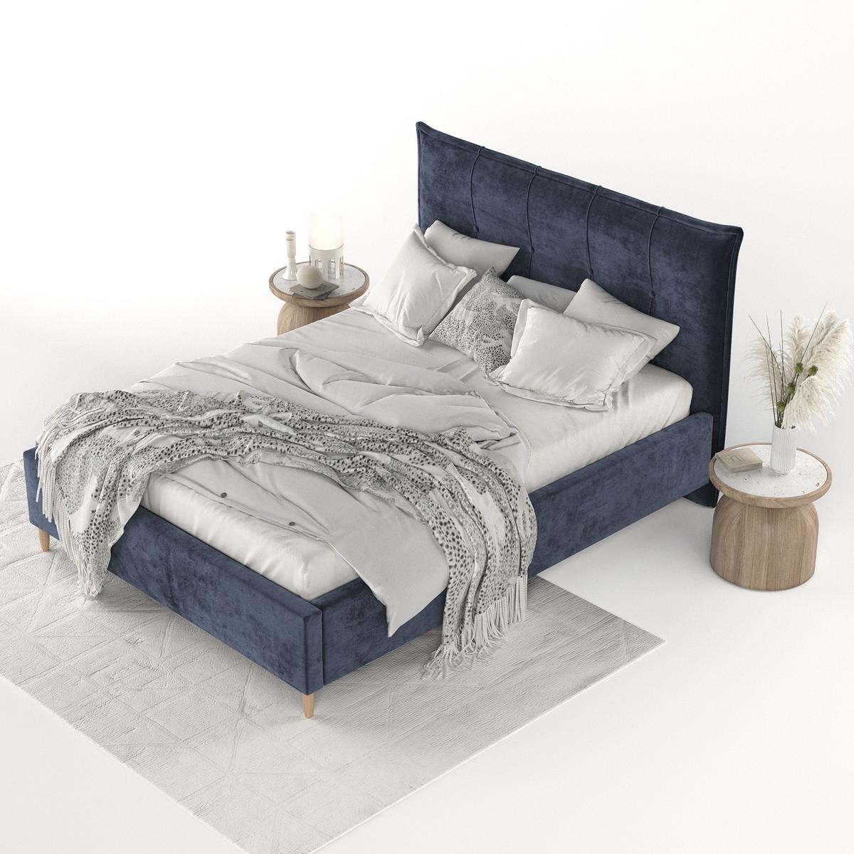 POLSTERBETT Plaza 180/200 cm Marineblau im Lotta Stoff - Naturfarben/Dunkelblau, Holz/Holzwerkstoff (180/200cm) - AltaBeds