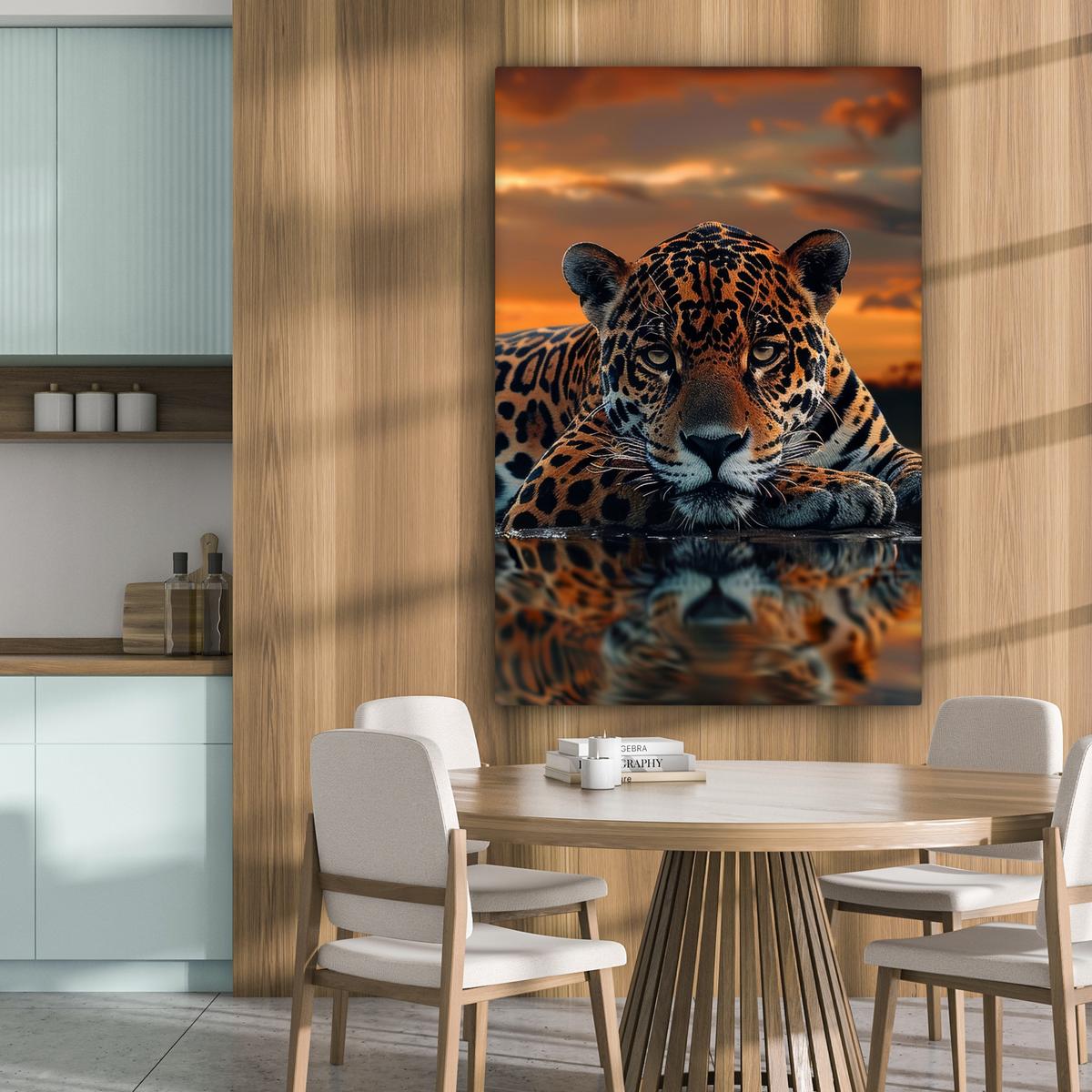 LEINWANDBILD Natur - Leopard - Tier - Sonnenuntergang - Modern Deko XXL 80x120 cm - Orange, Textil (80/120cm) - MuchoWow