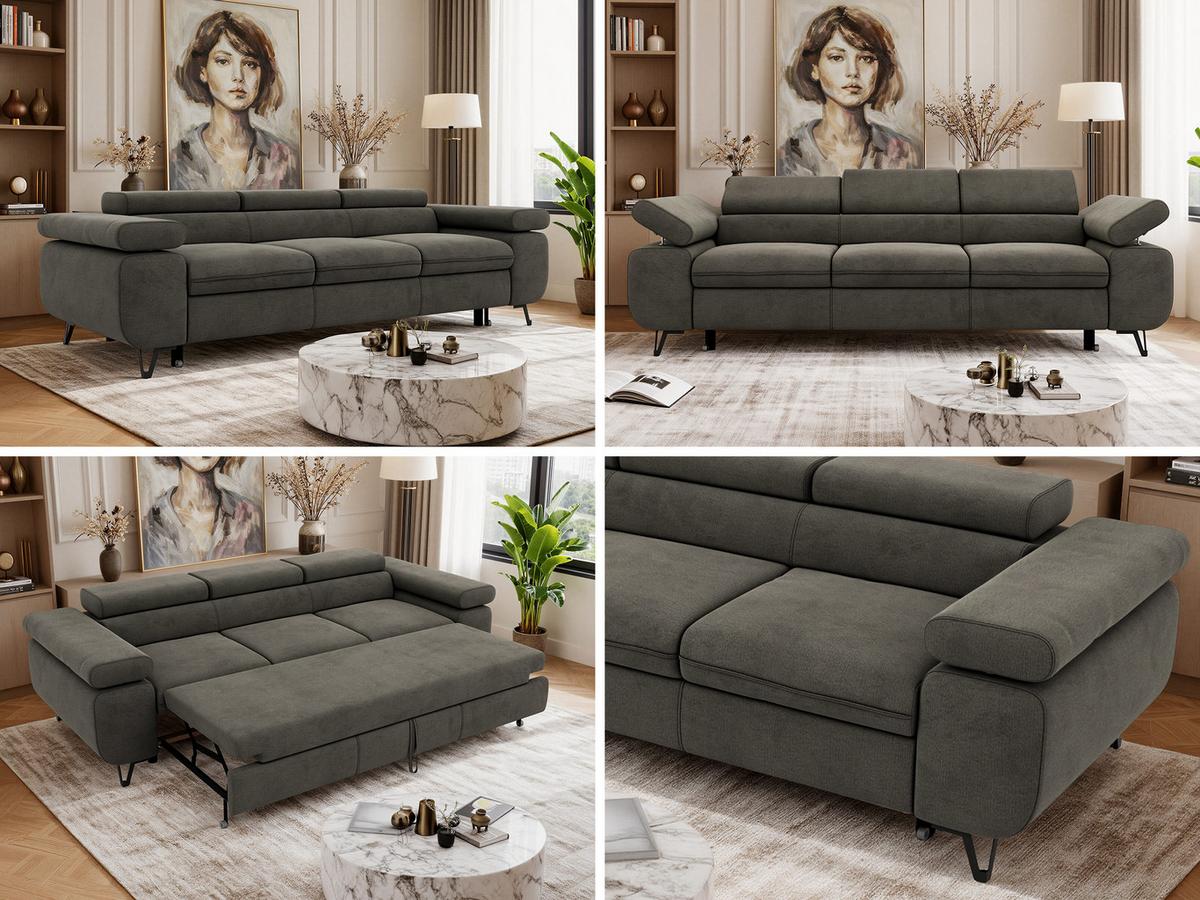 3-SITZER SOFA PETER mit Schlaffunktion - Dunkelgrau Velvet - Dunkelgrau/Schwarz, Textil/Metall (262/76/99cm) - MKS