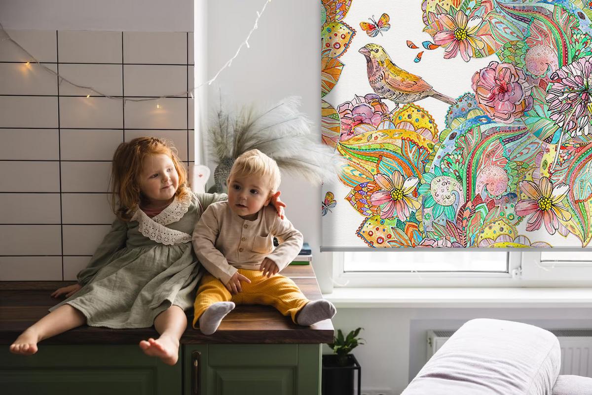 INNENROLLO - Fensterrollo - Rollo - 120x140 cm - Farbenfrohes Muster der Natur - Gelb, Kunststoff (120/140/0.5cm) - TULUP