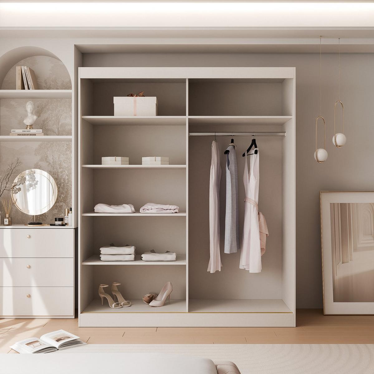 SCHWEBETÜRENSCHRANK CLARITY 2-türig 180/65/215 cm Kaschmir / goldene Griffe - Kaschmir/Goldfarben, Holzwerkstoff/Kunststoff (180/215/65cm) - Idohome