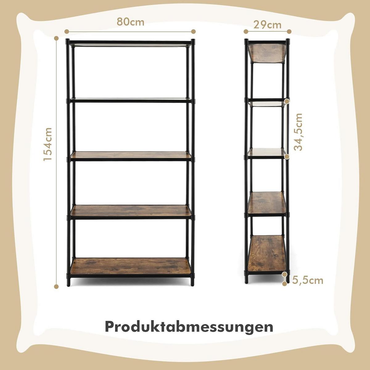 LAGERREGAL mit Flexibler Montage Braun - Braun, Holz (80/154/29cm) - COSTWAY