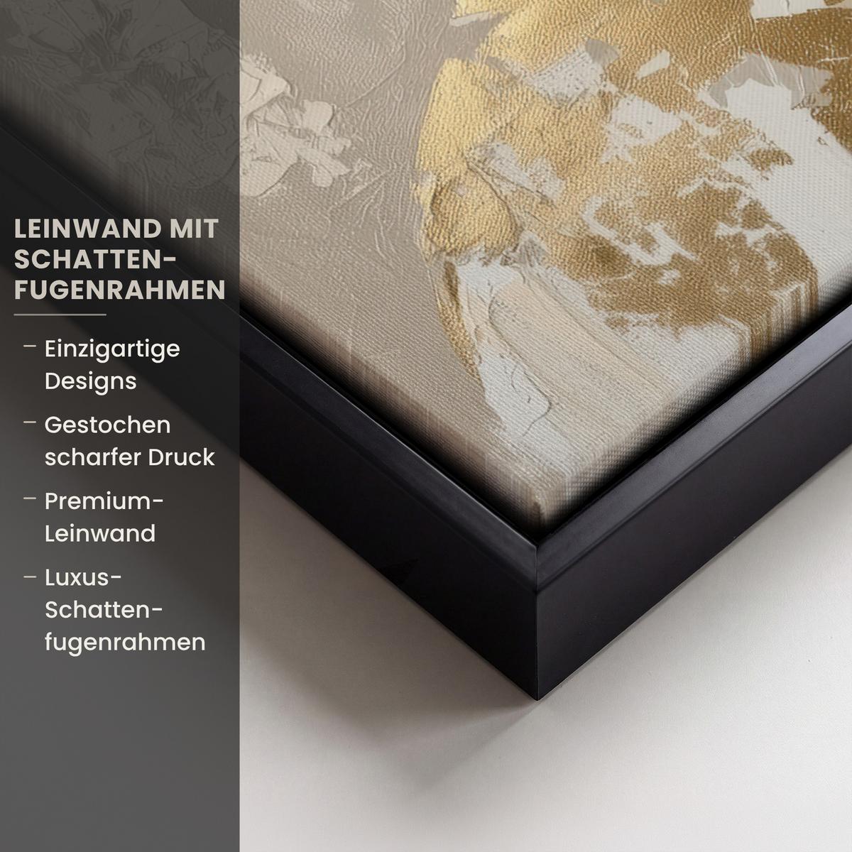 LEINWAND Bilder mit Rahmen - Gesicht - Frau - Blätter - Gold - 60x80 - Beige, Textil (60/80cm) - MuchoWow