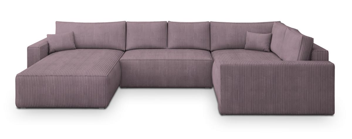 WOHNLANDSCHAFT VELAMI R-S Lila Kordstoff mit Schlaffunktion - Lila, Holz (365/83/194cm) - MASSENO