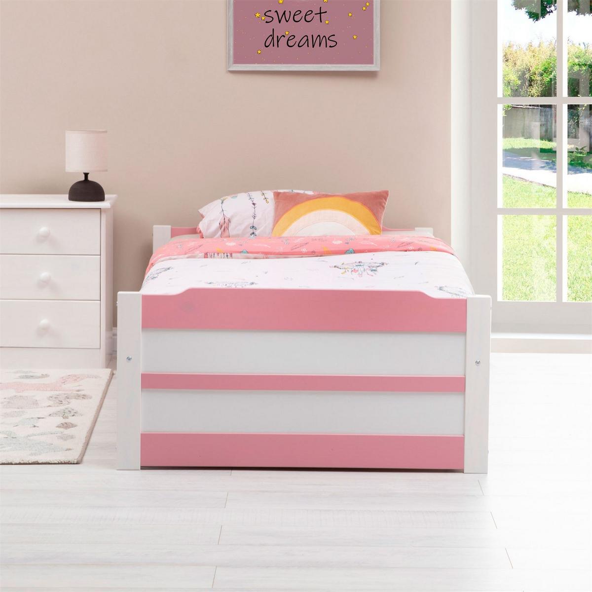 TANDEMBETT LORENA 90x190 cm weiß/rosa - Weiß/Rosa, Holz (99/48/195cm) - IDIMEX
