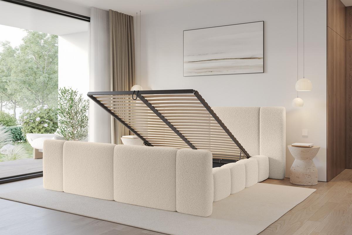POLSTERBETT mit Bettkasten, Fußteil und Lattenrost, Bett mit Matratze H3/H4 - NILO-Z 200x200 Dunkelbeige - Honig, Holzwerkstoff/Textil (200/200cm) - ALTDECOR
