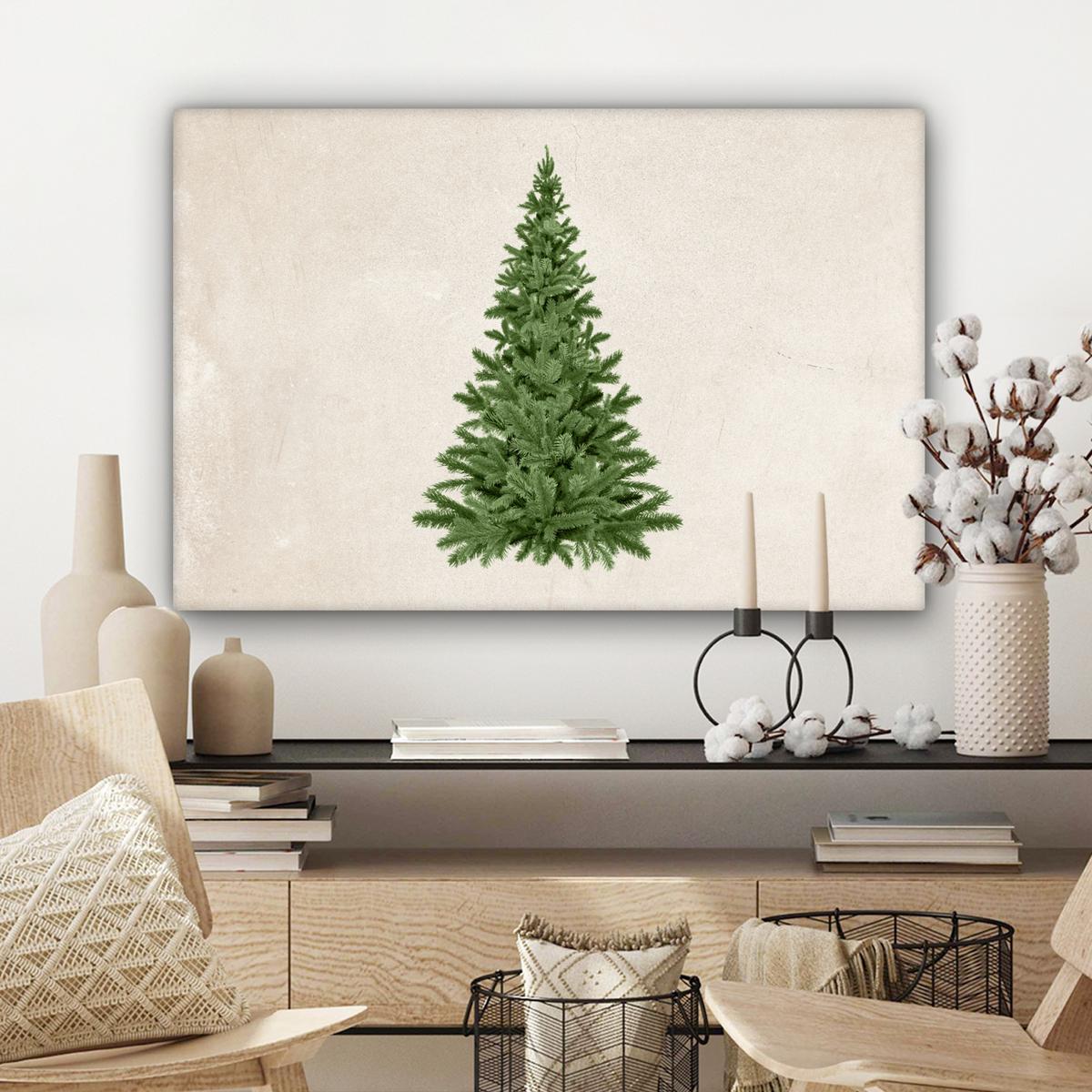 LEINWANDBILD Weihnachtsbaum - Grün - Weihnachten - Feiertage Wanddeko 90x60 cm - Olivgrün, Textil (90/60cm) - MuchoWow
