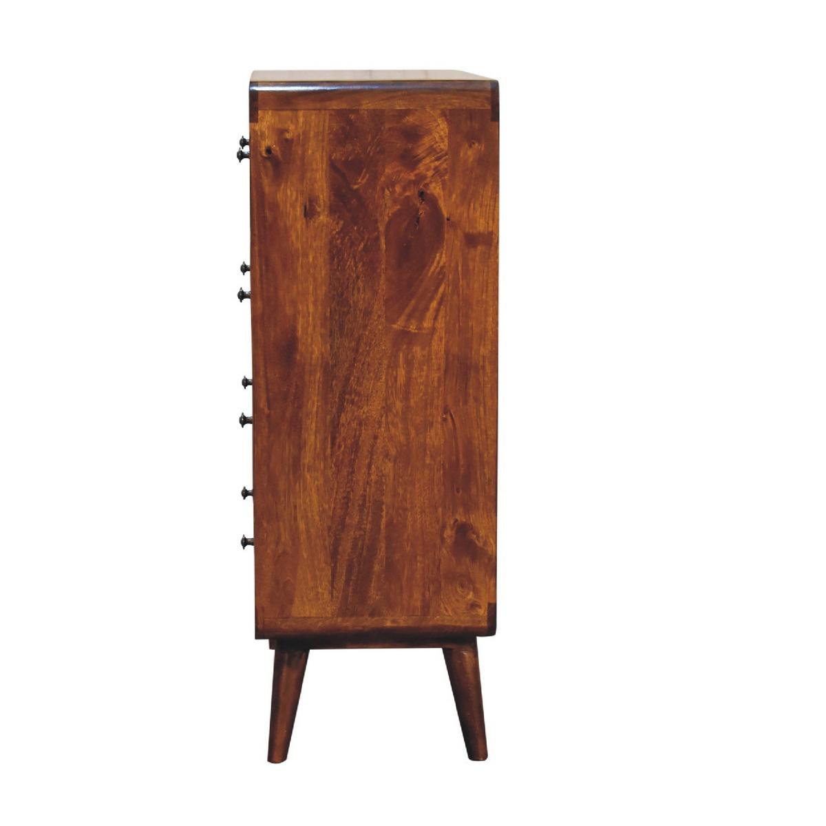 KOMMODE Stella, 2 über 3 Schubladen, Nordische Beine, Braun - Messingfarben/Braun, Holz/Metall (70/98/35cm) - Artisan Furniture