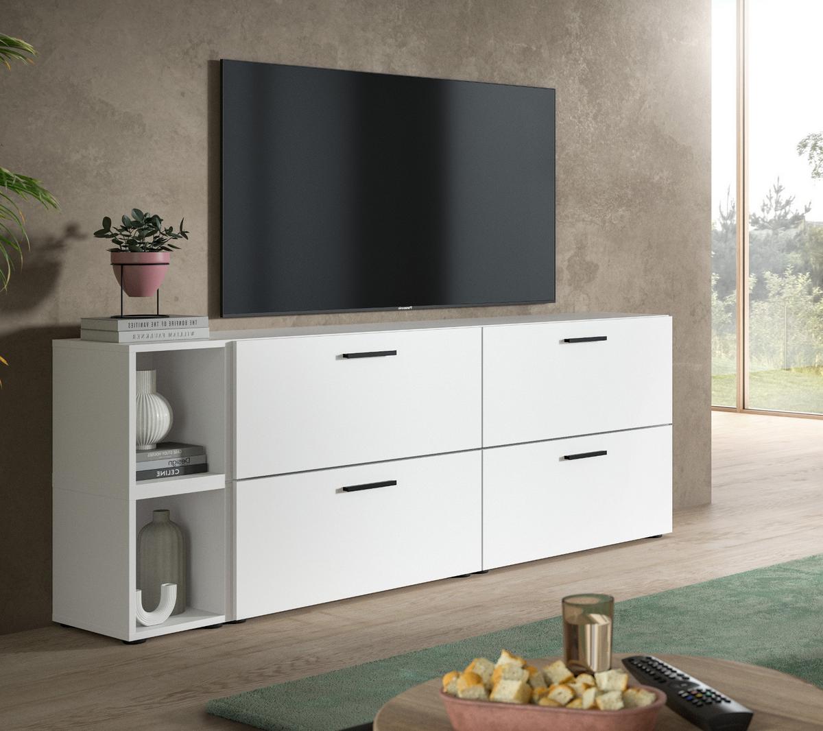 TV-LOWBOARD weiß 176 cm, Fernsehtisch hängend / stehend - Schwarz/Weiß, Holzwerkstoff/Kunststoff (176/67/34cm) - Inn.Furn