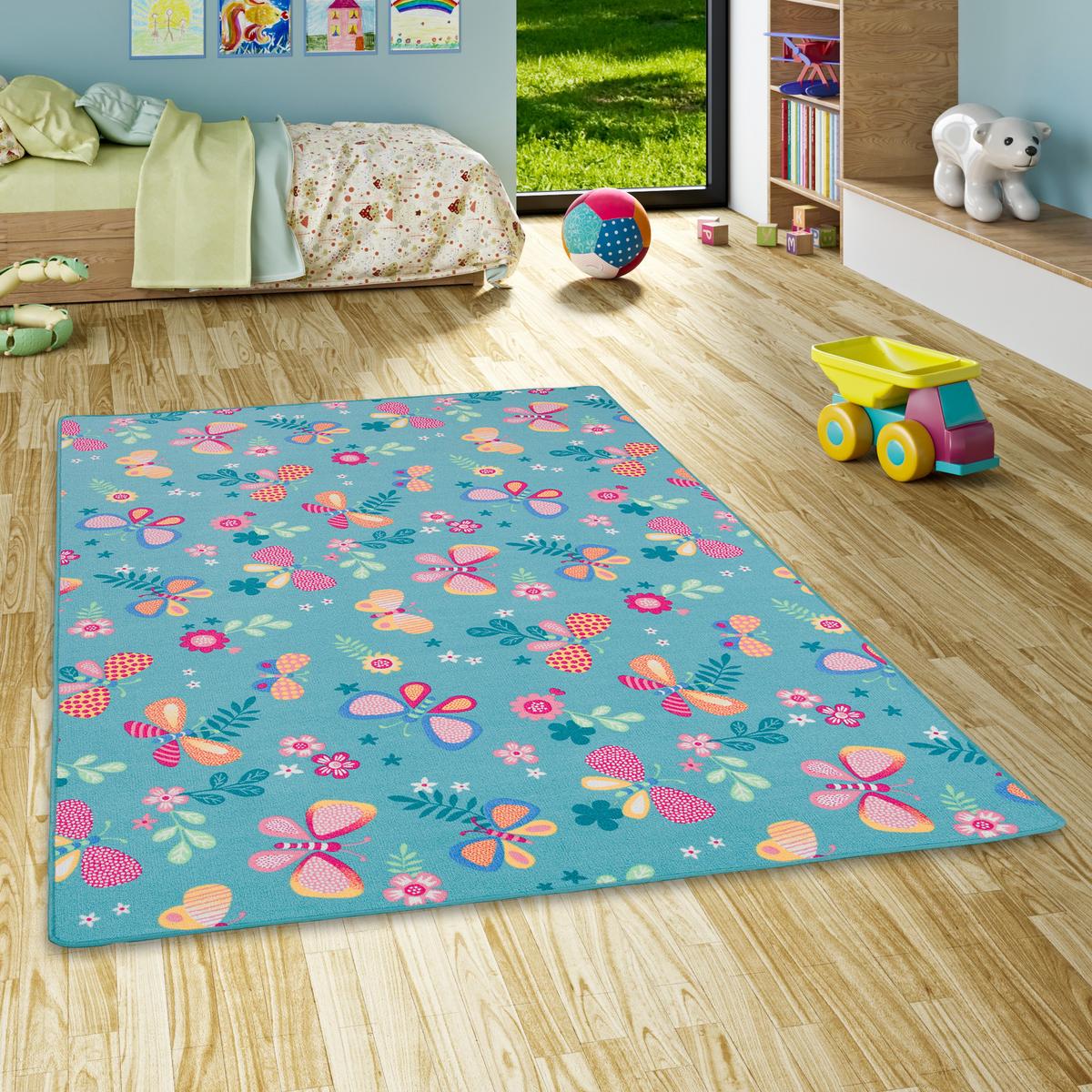 KINDER SPIEL TEPPICH SCHMETTERLING - Türkis, Textil (140/200cm) - Snapstyle