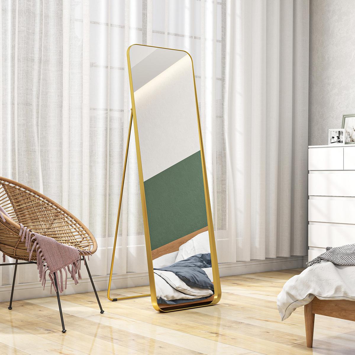 GANZKÖRPERSPIEGEL 160 x 50 cm Gewölbter Standspiegel mit Bruchsichere Glas - Goldfarben, Metall (6/160/50cm) - HOMCOM