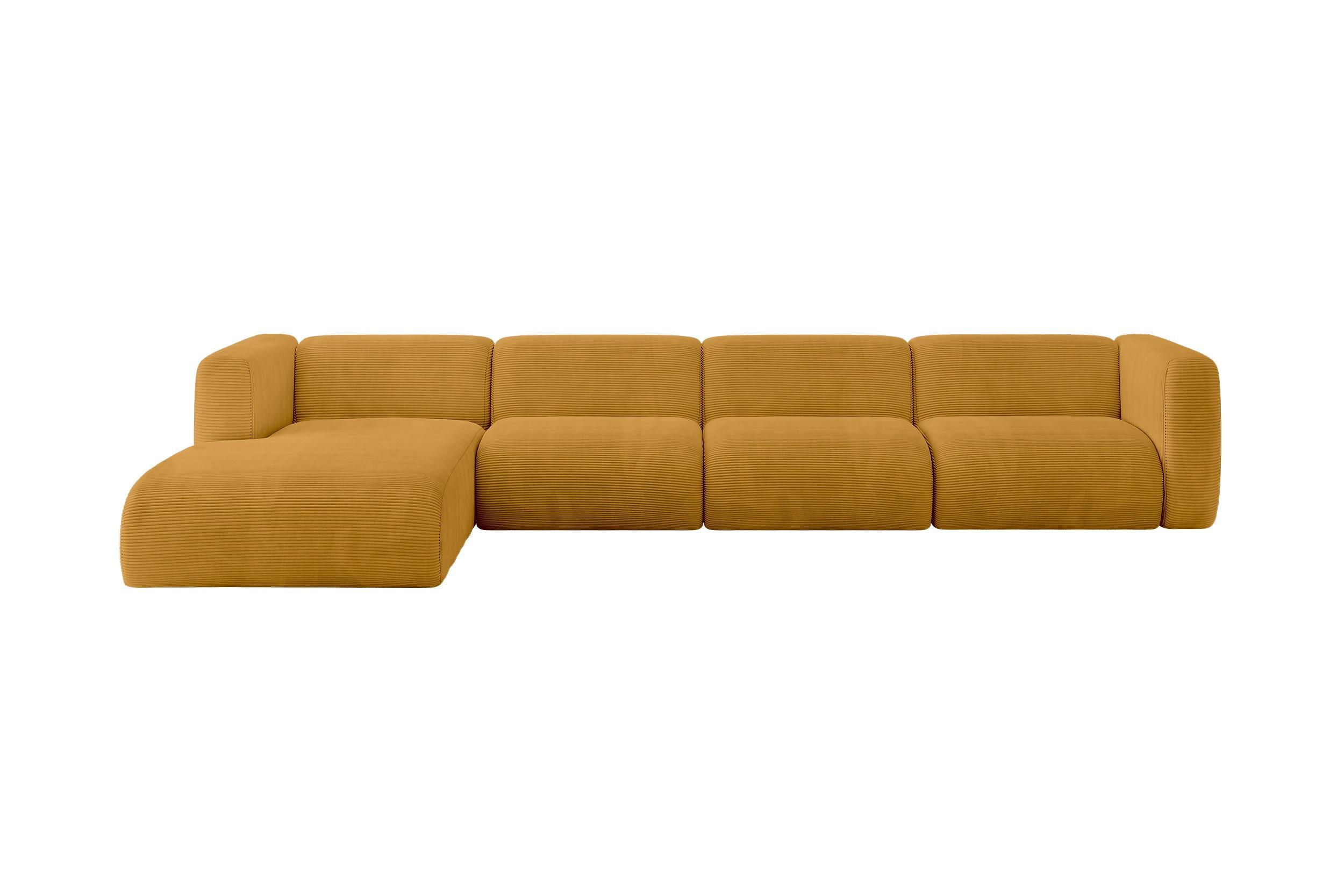 ECKSOFA Ottomane Links MIRA-L3 409x179x70 Senfgelb Cord - Currygelb/Schwarz, Holzwerkstoff/Kunststoff (409/179cm) - ALTDECOR