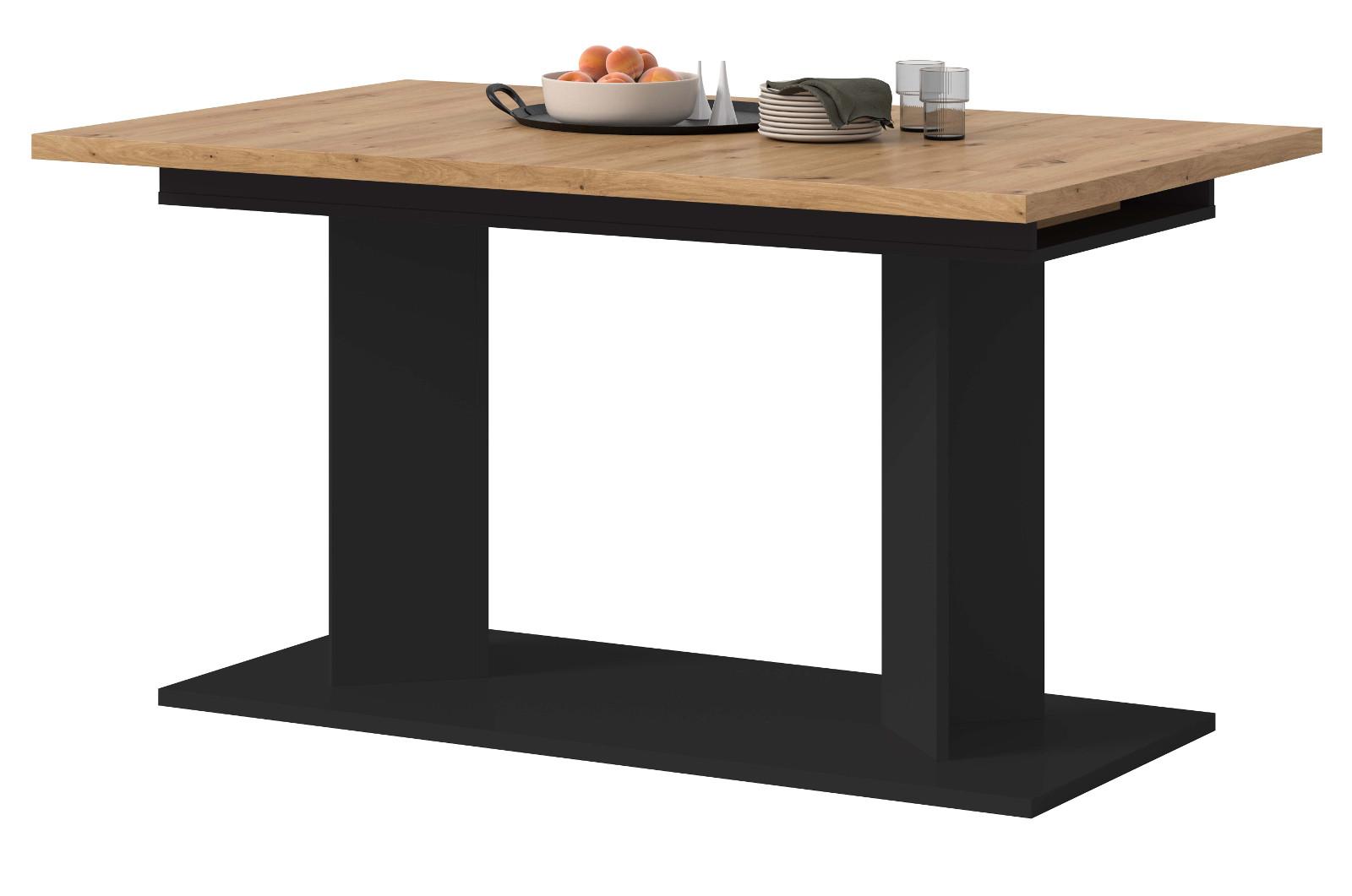 ESSTISCH Eiche Artisan, schwarz 140 - 180 - 220 x 90 cm, Küchentisch 2-fach ausziehbar - Schwarz/Eiche Artisan, Holzwerkstoff (90/140/76cm) - Inn.Furn