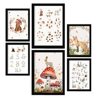 POSTER Set Mit 6 Zahlen & Buchstaben A3 & A4 Schwarzer Rahmen - Schwarz, Papier (29/3cm) - Nacnic