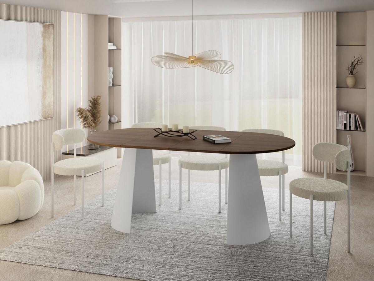 ESSTISCH Lamio runder ausziehbarer, Walnuss Braun 100-180/100/76 cm - Walnussfarben/Weiß, Holzwerkstoff/Metall (100/176/76cm) - WFL GROUP