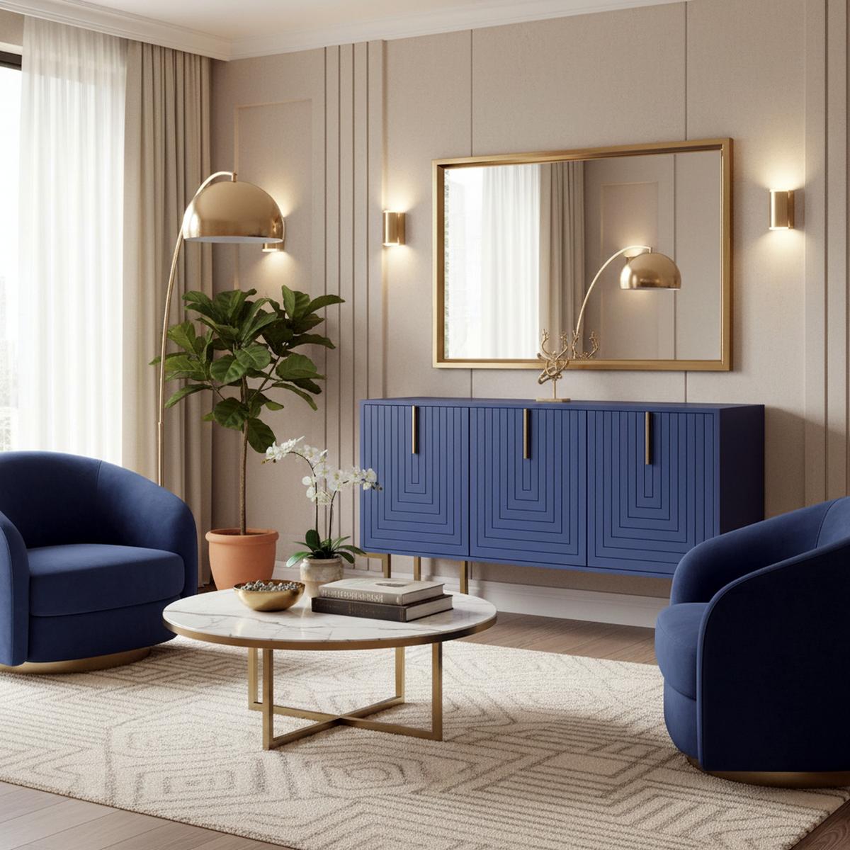 SIDEBOARD Blau 138/40/80,5CM - Blau, Holzwerkstoff/Metall (40/81/138cm) - Urban Meuble