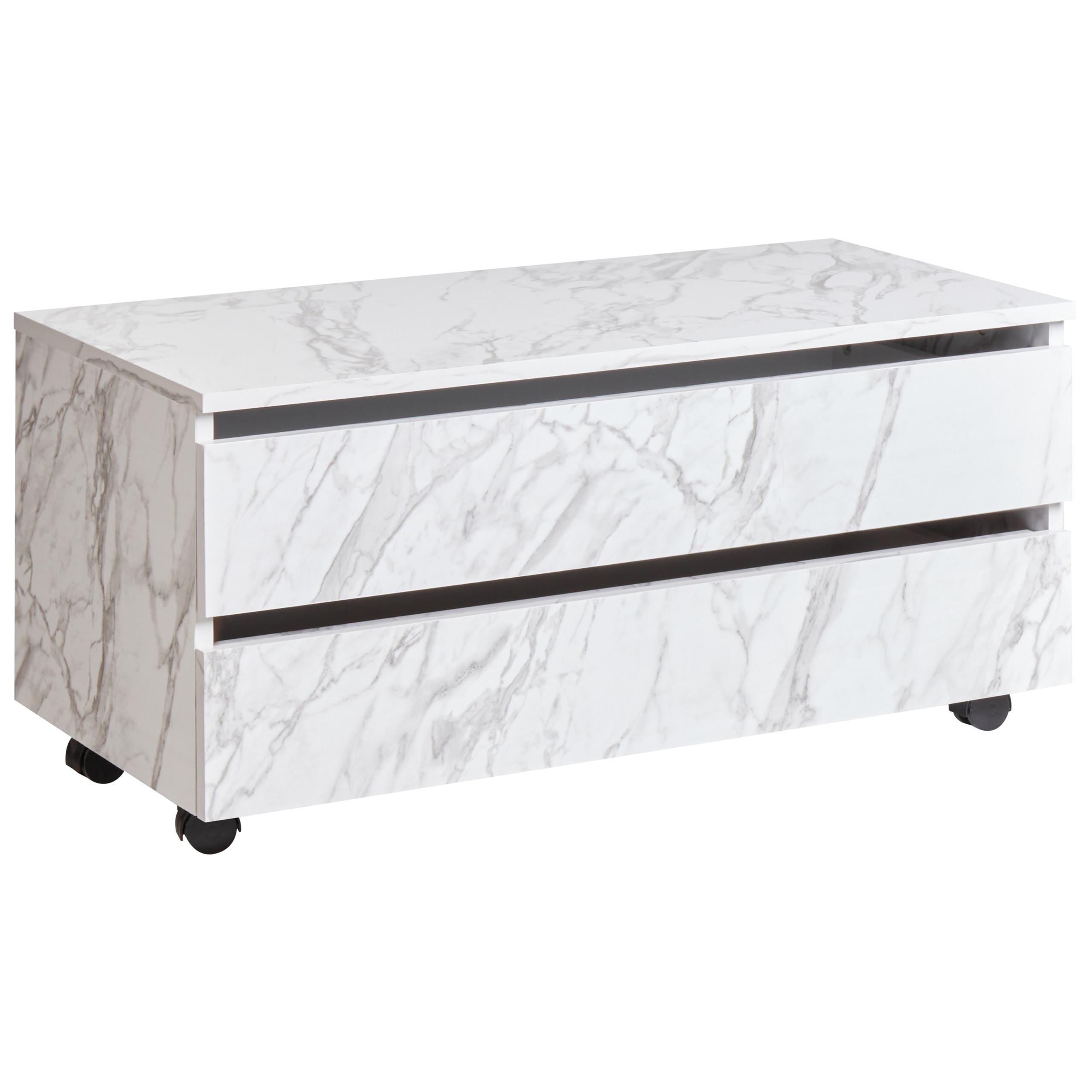 BADEZIMMERSCHRANK mit Rädern 80 cm Weißer Marmor Teresina - Weiß, Holzwerkstoff (80/38/39cm) - Beliani