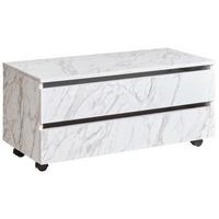BADEZIMMERSCHRANK mit Rädern 80 cm Weißer Marmor Teresina - Weiß, Holzwerkstoff (80/38/39cm) - Beliani