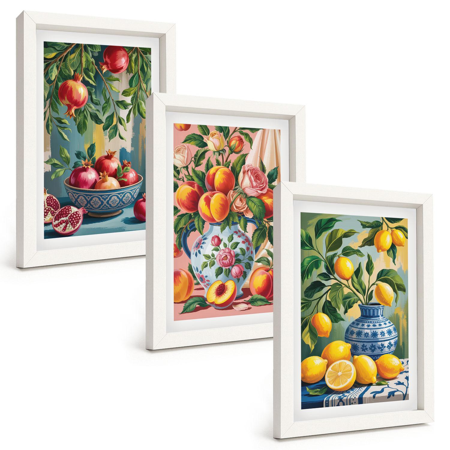 BILDER SET 3er Set - 20x30 cm Weißer Rahmen - Fruchtzusammensetzung von Granatäpfeln - Weiß, Kunststoff (20/30cm) - TULUP