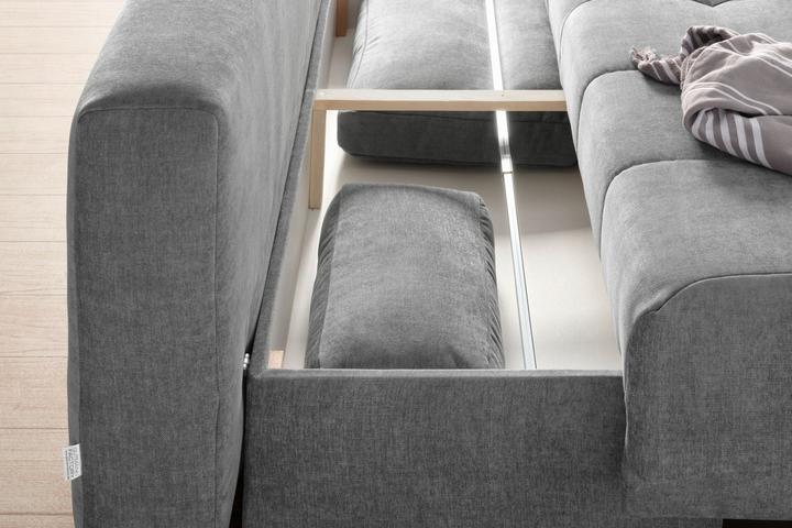 Schlafsofa grau mit Bettkasten Rückenlehne verstellbar Liegefunktion