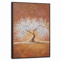 LEINWAND Bilder mit Rahmen - Abstrakt - Baum - Weiß - Blätter - 70x100 - Braun, Textil (70/100cm) - MuchoWow