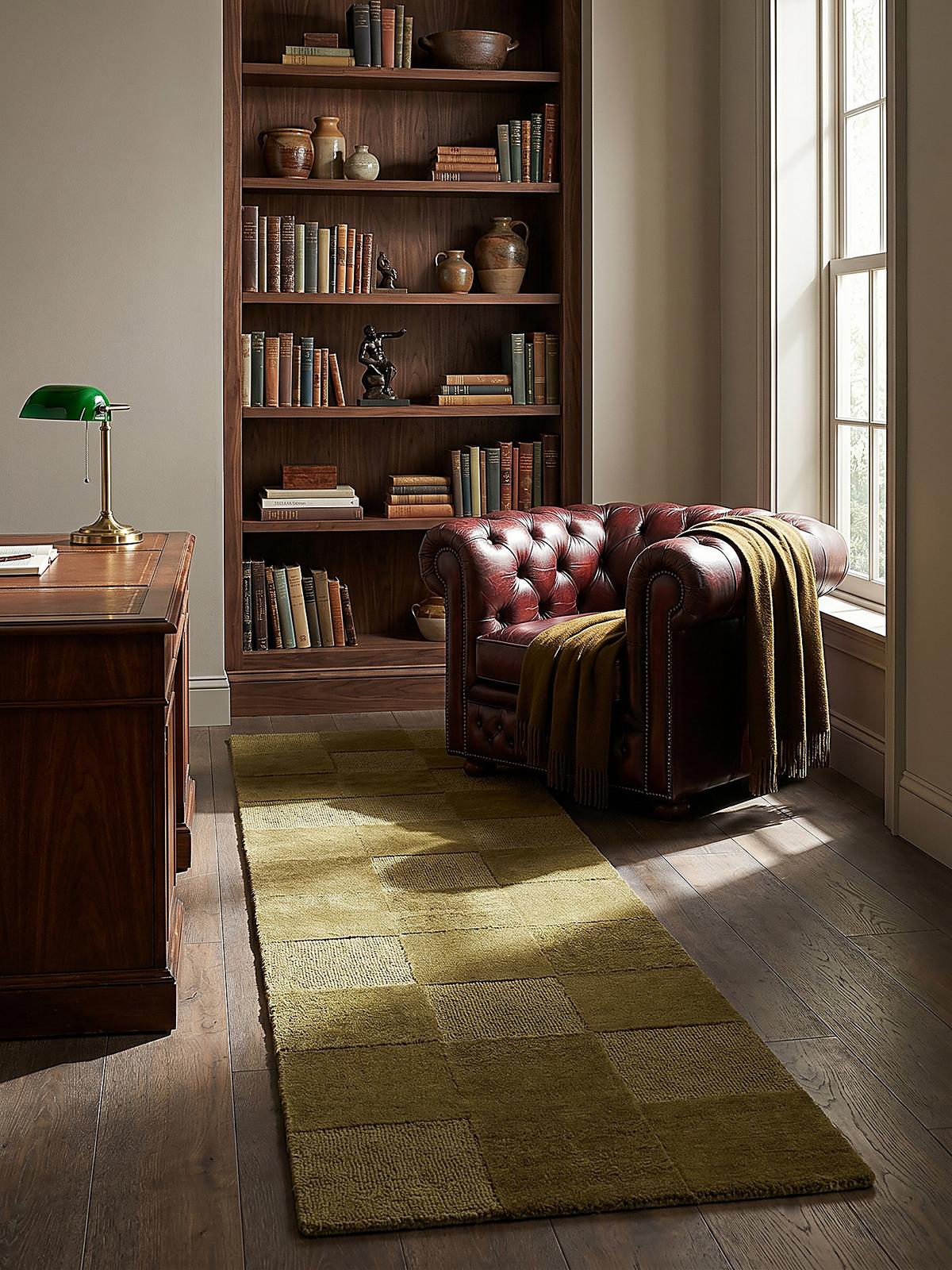 WOLLTEPPICH DEBEN, mit Schachbrettmuster, Grün, 60 x 230 cm - Grün, Textil (230/60cm) - KADIMA DESIGN