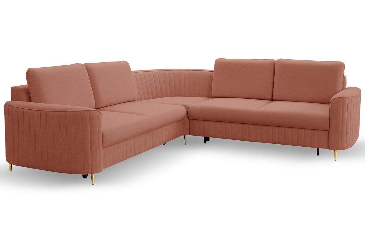 ECKSOFA VELA L-S Rosa Velours-Stoff mit Schlaffunktion - Rosa, Holz (251/251cm) - MASSENO