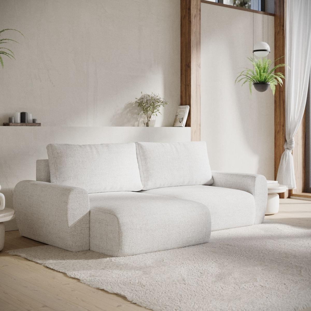 ECKSOFA OMARI mit Schlaffunktion Creme im Neve Stoff - Creme/Schwarz, Holz/Holzwerkstoff (253/153cm) - AltaBeds