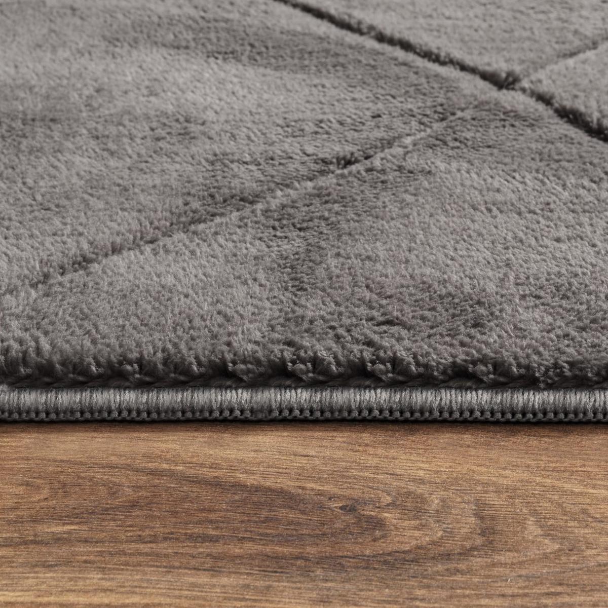 KURZFLORTEPPICH Waschbar, mit Rauten-Struktur, Anthrazit, 80 x 150 cm - Anthrazit, Textil (150/80cm) - KADIMA DESIGN