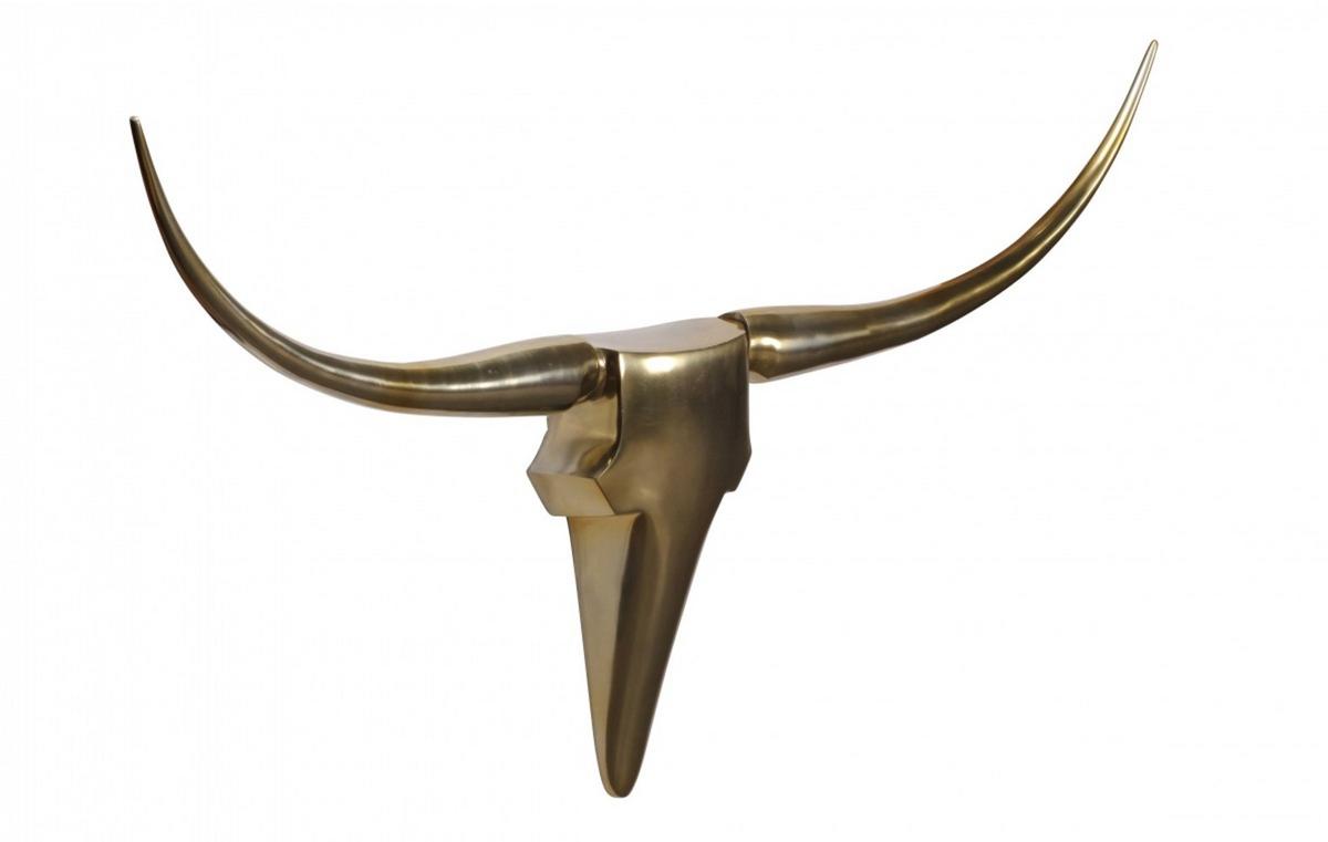 WANDDEKO Bull Geweih aus Aluminium 125 cm Breite, Gold 125x10x60 cm - Goldfarben, Metall (125/60/10cm) - KADIMA DESIGN