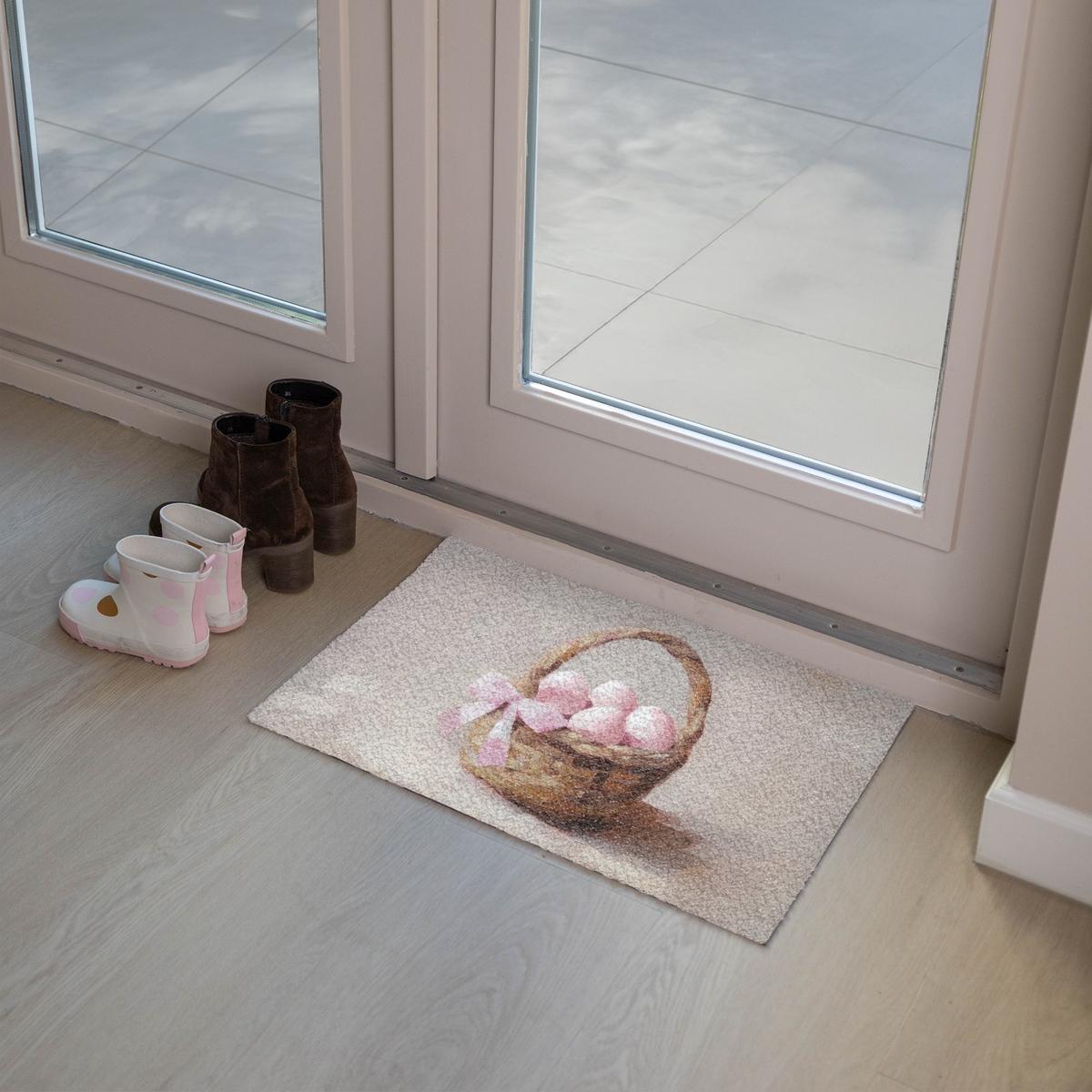 FUSSMATTE Korb - Eier - Rosa Schmutzmatte 60x40 cm - Beige, Kunststoff (40/60cm) - MuchoWow