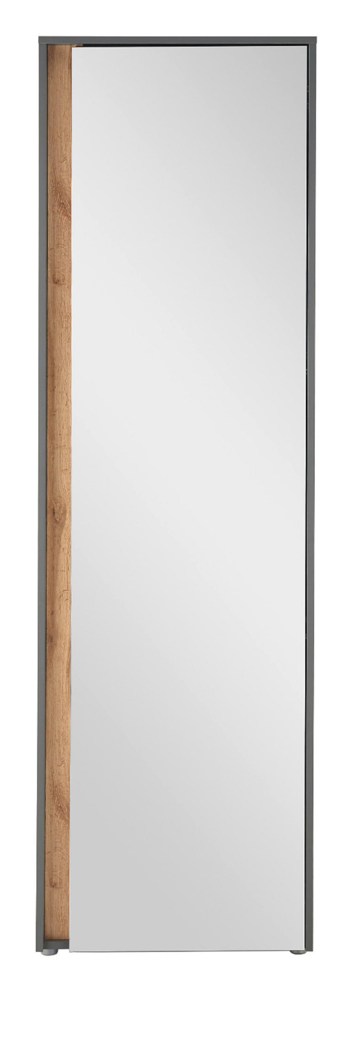 GARDEROBENSCHRANK grau matt, Eiche Wotan 60 cm, Flurschrank mit Spiegel - Eiche Wotan/Silberfarben, Glas/Holzwerkstoff (60/200/40cm) - Furn.Design