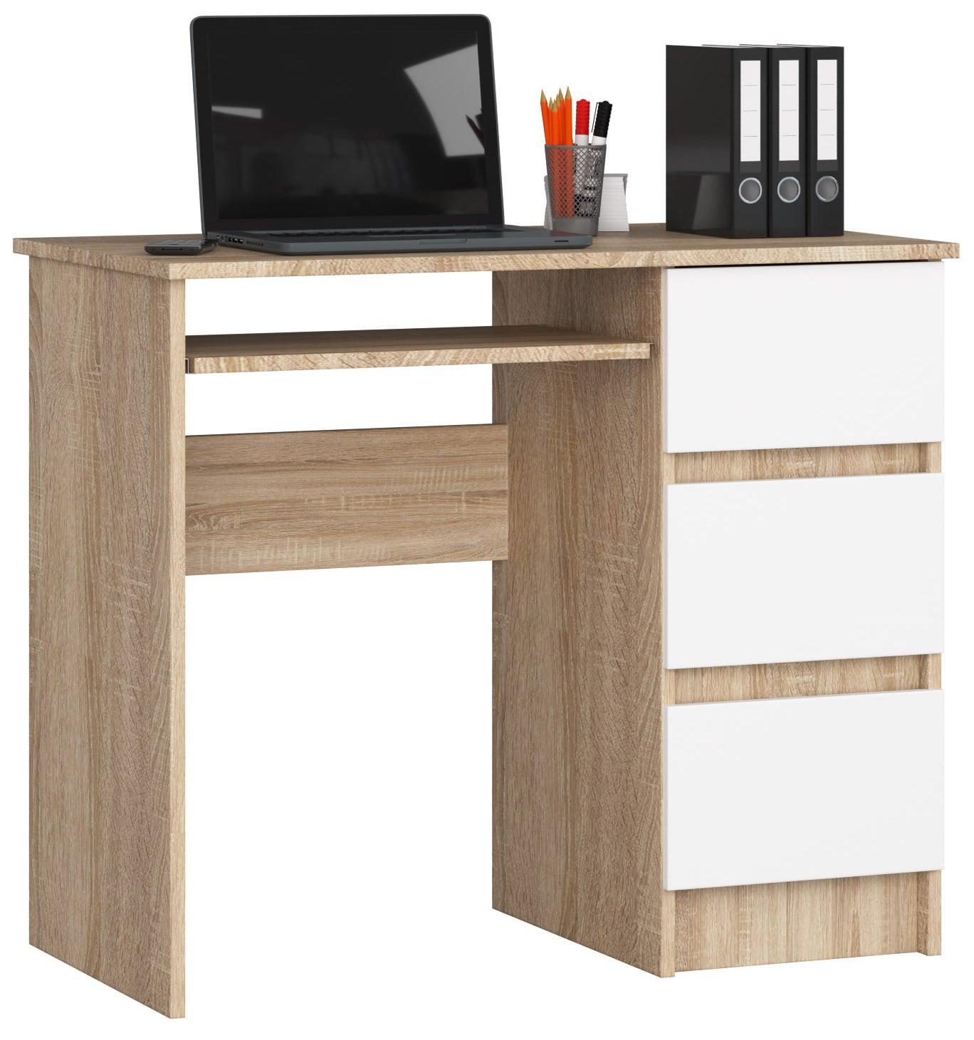SCHREIBTISCH 90cm mit 3 Schubladen und Tastaturauszug - Akaziefarben, Holzwerkstoff (50/90/77cm) - RAUMHIRSCH FURNITURE