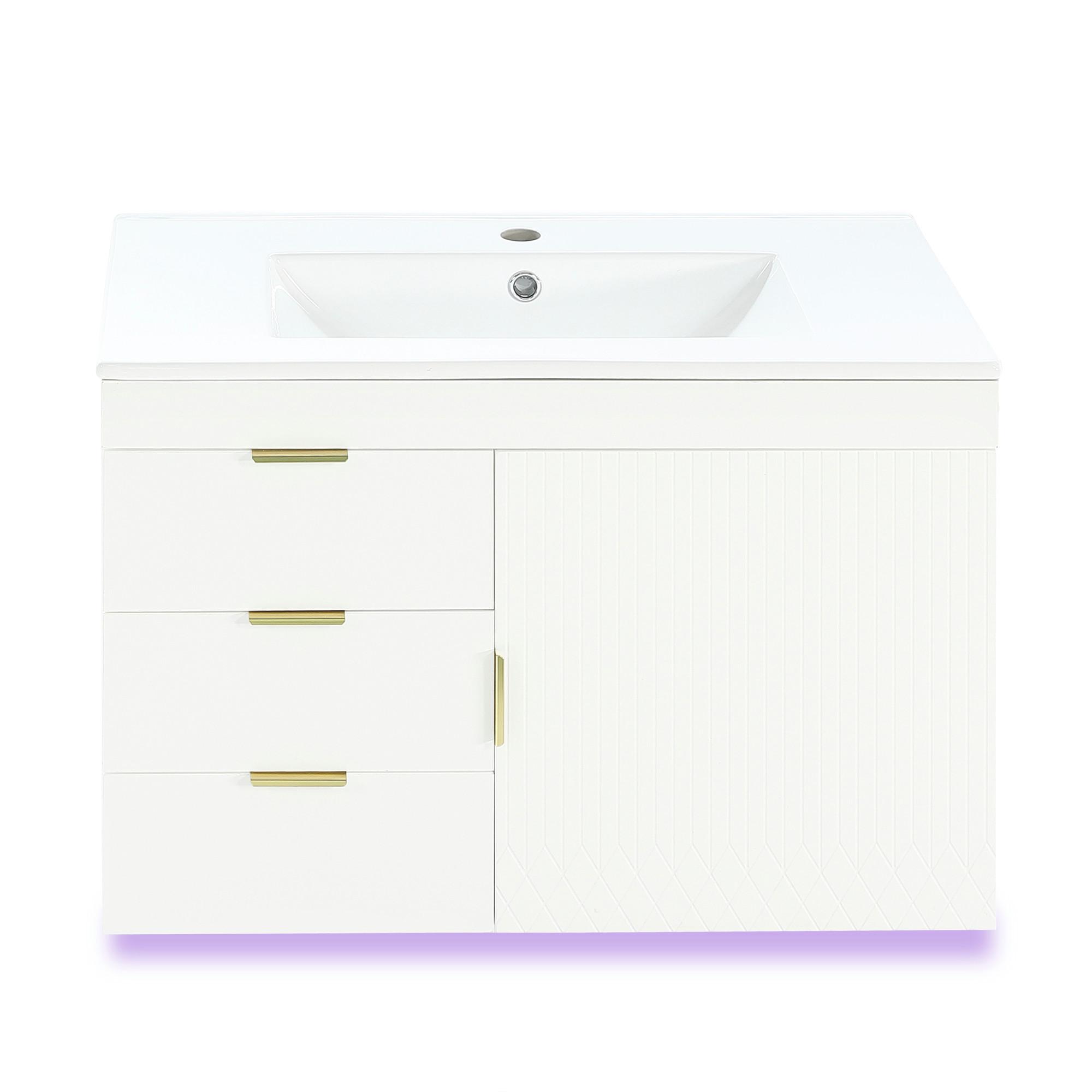 WASCHTISCH mit Unterschrank 76cm Weiß Holzoptik, LED-App & Soft-Close - Weiß, Holzwerkstoff (76/51/46cm) - Urban Meuble