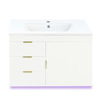 WASCHTISCH mit Unterschrank 76cm Weiß Holzoptik, LED-App & Soft-Close - Weiß, Holzwerkstoff (76/51/46cm) - Urban Meuble