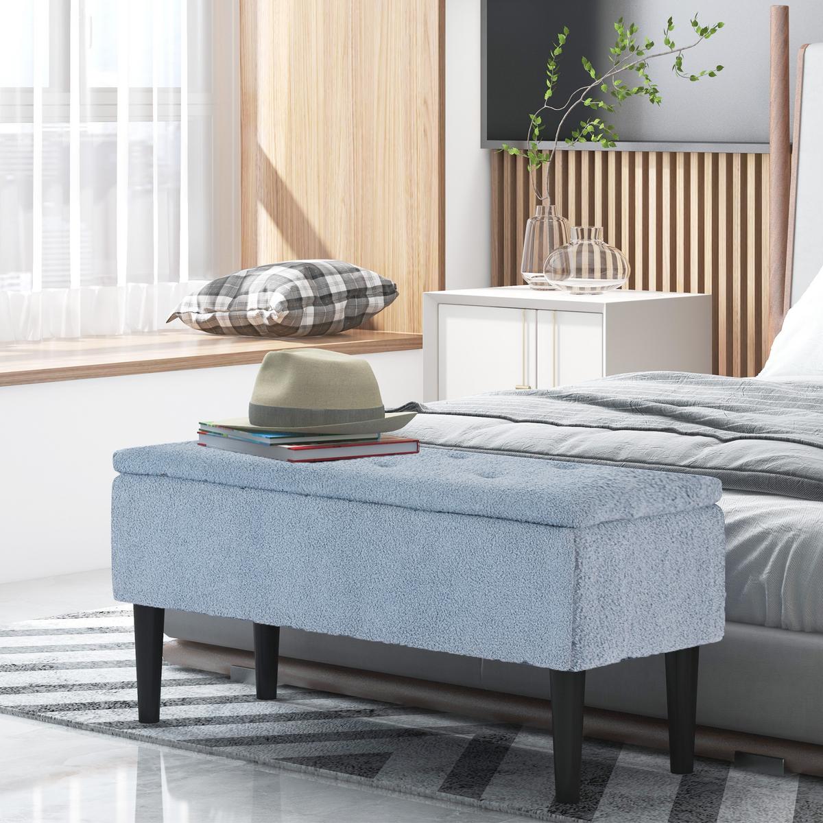 TRUHENBANK mit Klappdeckel, Samt, Blau - Blau, Kunststoff (38/45/95cm) - HOMCOM